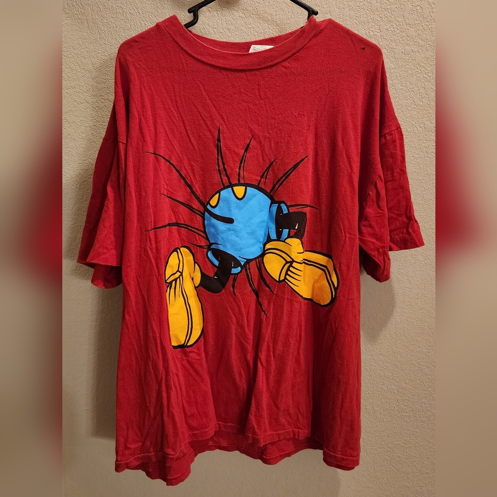 Vintage Mickey Mouse 90s Single Stitch Dbl Sided Jump Through Shirt Red Sz XL*